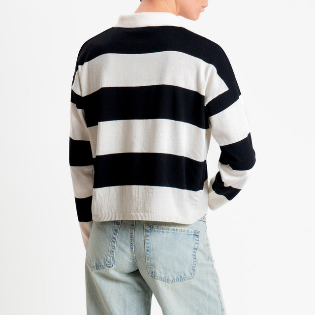 Vicolo-Maglia polo a righe - burro/nero