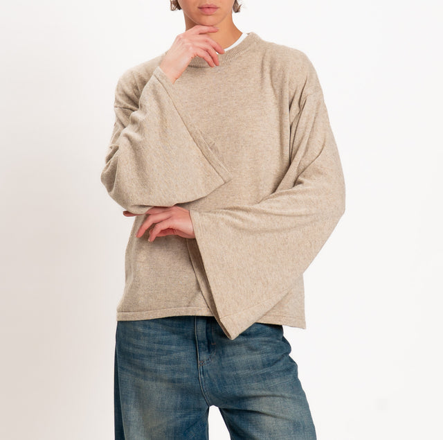 Vicolo-Maglia scatola misto cashmere manica ampia - beige melange