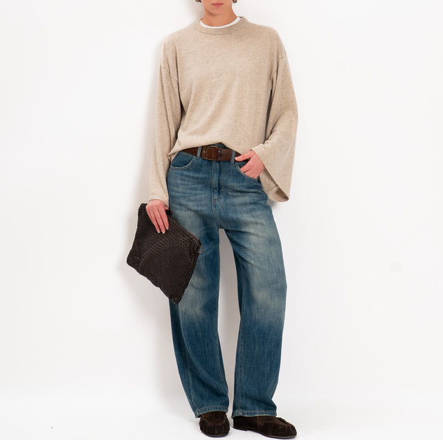 Vicolo-Maglia scatola misto cashmere manica ampia - beige melange