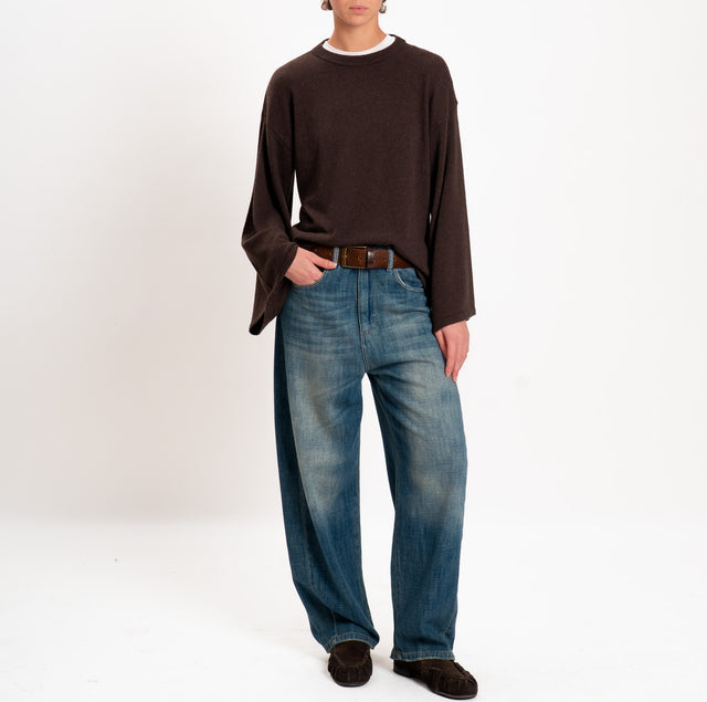 Vicolo-Maglia scatola misto cashmere manica ampia - cioccolato