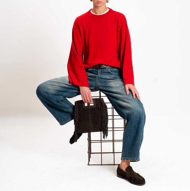 Vicolo-Maglia scatola misto cashmere manica ampia - rosso