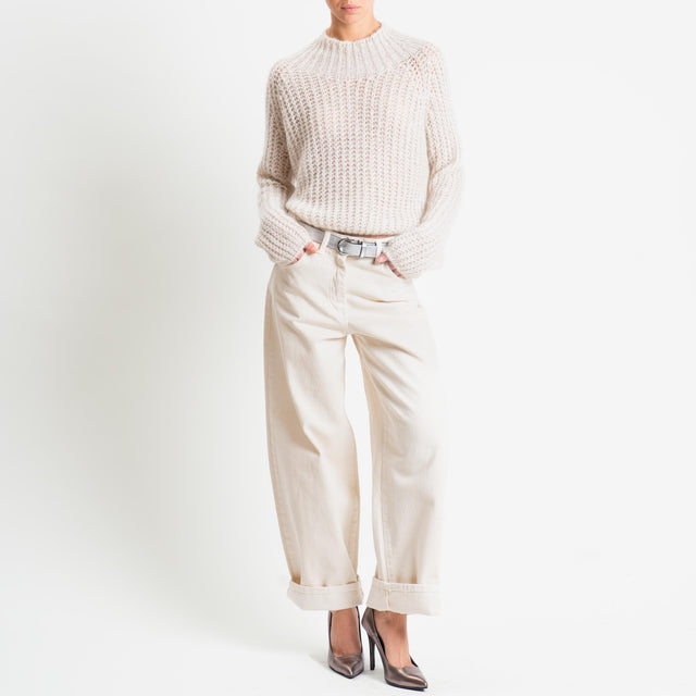 Vicolo-Maglia mohair micro paillettes - panna