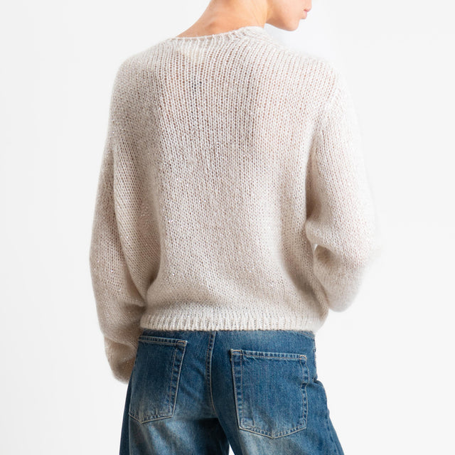 Vicolo-Cardigan mohair micro paillettes bottoni gioiello - panna