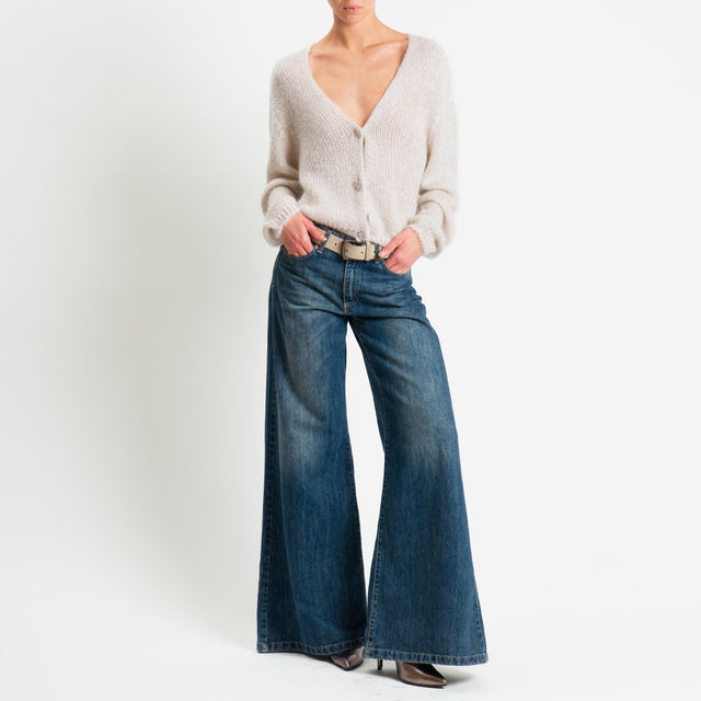 Vicolo-Cardigan mohair micro paillettes bottoni gioiello - panna