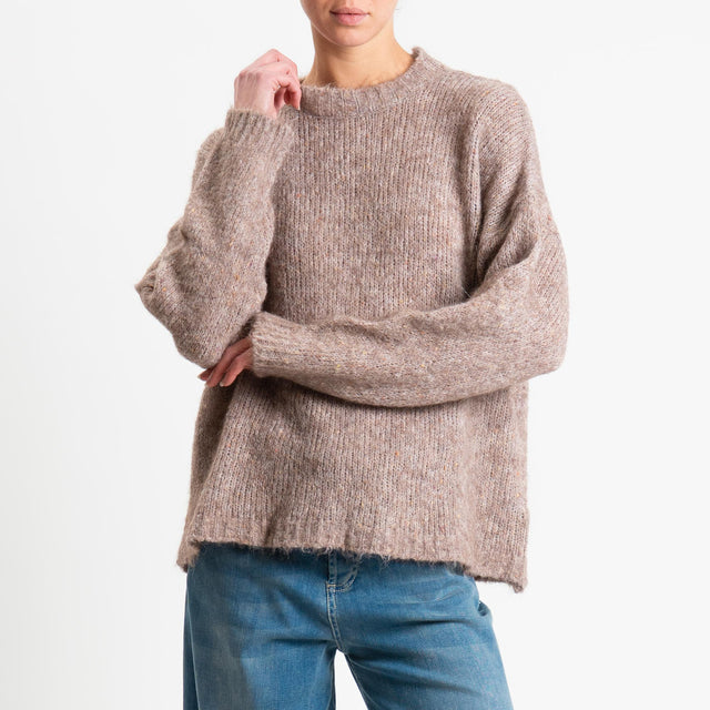 Vicolo-Maglia girocollo misto alpaca melange - tortora