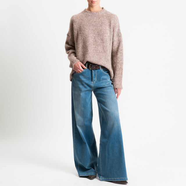 Vicolo-Maglia girocollo misto alpaca melange - tortora