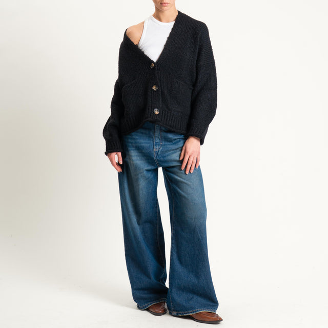 Vicolo-Cardigan misto alpaca con tasche - nero