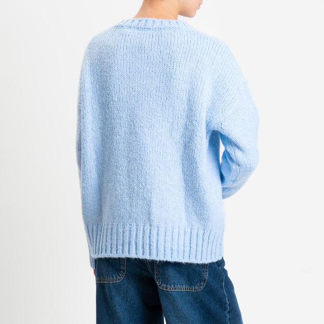 Vicolo-Maglia girocollo bordi a coste misto lana - cielo