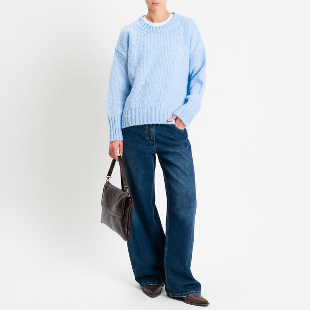 Vicolo-Maglia girocollo bordi a coste misto lana - cielo