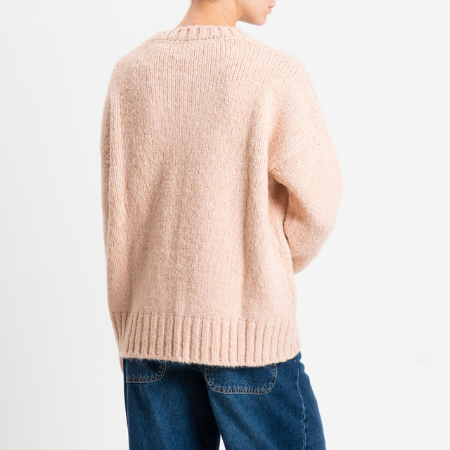 Vicolo-Maglia girocollo bordi a coste misto lana - cipria