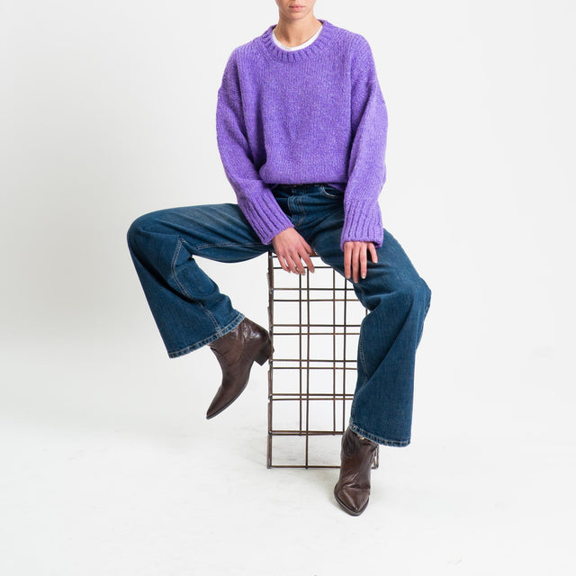 Vicolo-Maglia girocollo bordi a coste misto lana - glicine