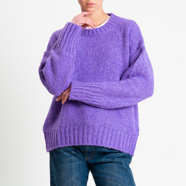 Vicolo-Maglia girocollo bordi a coste misto lana - glicine