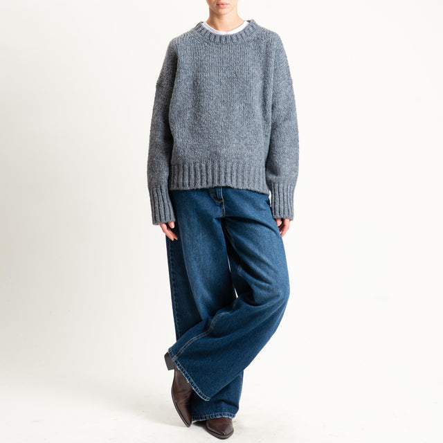 Vicolo-Maglia girocollo bordi a coste misto lana - antracite