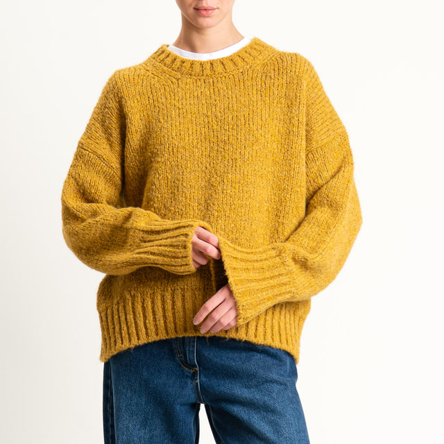 Vicolo-Maglia girocollo bordi a coste misto lana - ocra