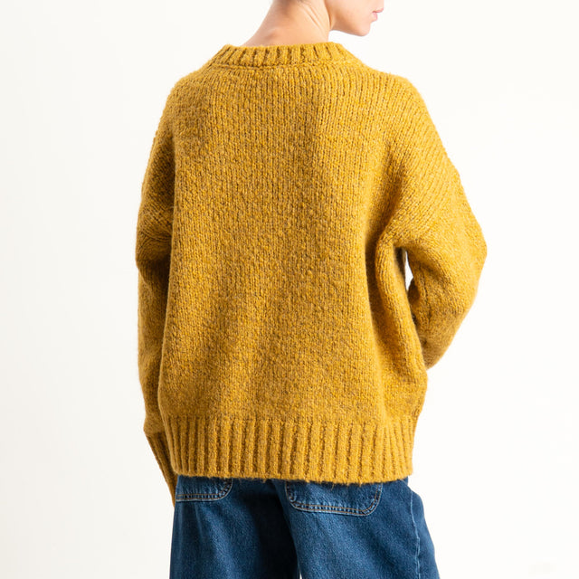 Vicolo-Maglia girocollo bordi a coste misto lana - ocra