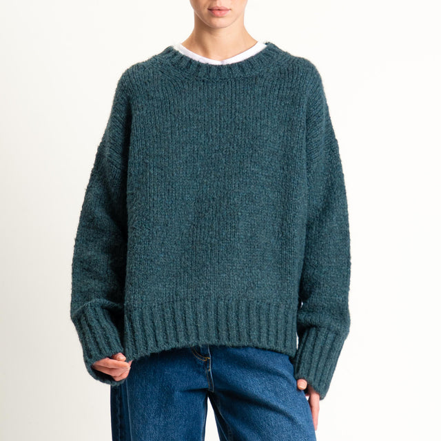 Vicolo-Maglia girocollo bordi a coste misto lana - verde bottoglia