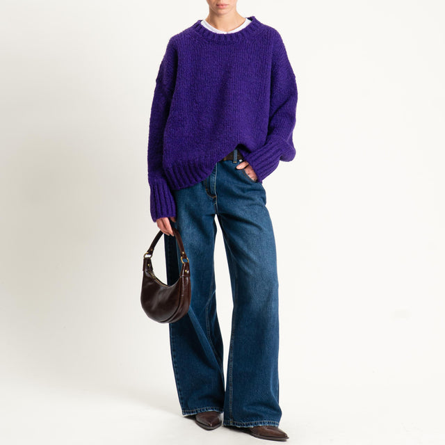 Vicolo-Maglia girocollo bordi a coste misto lana - viola