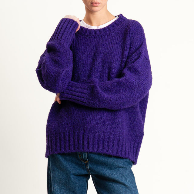 Vicolo-Maglia girocollo bordi a coste misto lana - viola