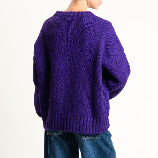 Vicolo-Maglia girocollo bordi a coste misto lana - viola