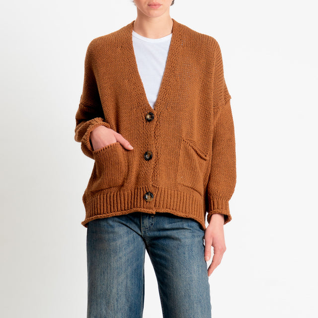 Vicolo-Cardigan bottoni con tasche - cuoio