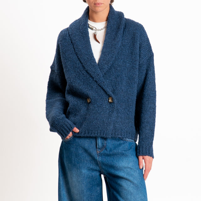 Vicolo-Cardigan in maglia misto lana doppiopetto - blu