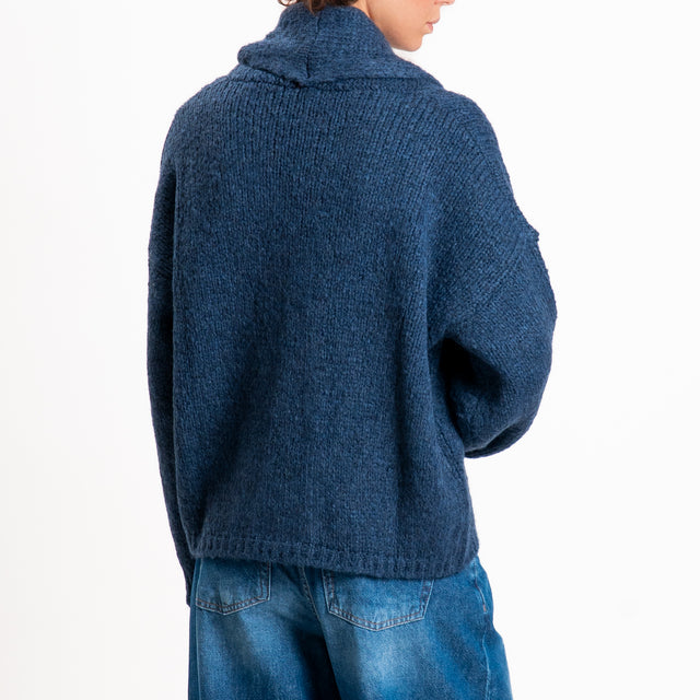 Vicolo-Cardigan in maglia misto lana doppiopetto - blu