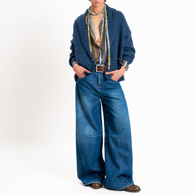 Vicolo-Cardigan in maglia misto lana doppiopetto - blu