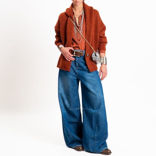 Vicolo-Cardigan in maglia misto lana doppiopetto - bruciato