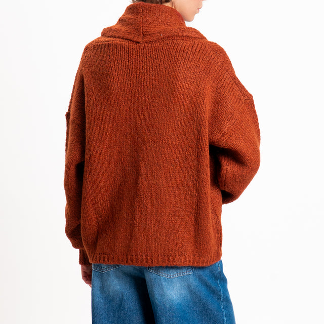 Vicolo-Cardigan in maglia misto lana doppiopetto - bruciato