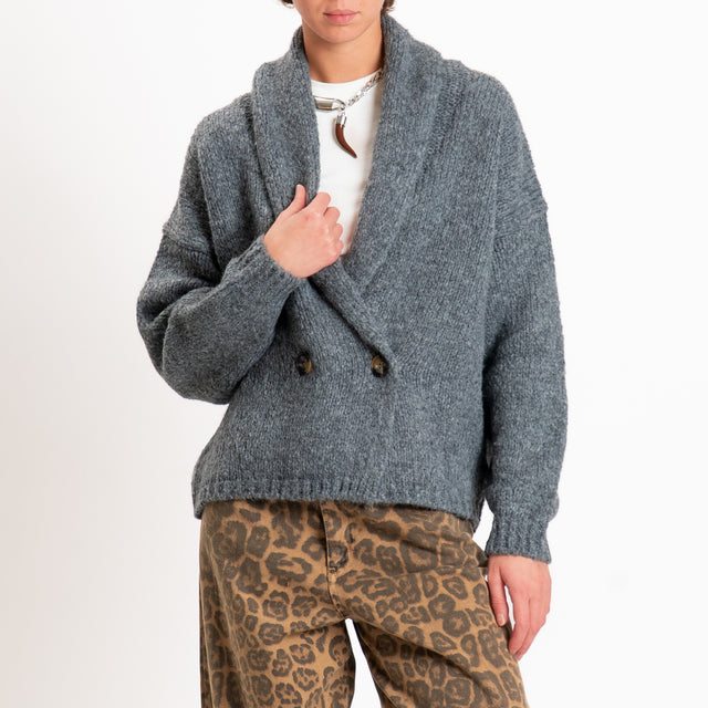 Vicolo-Cardigan in maglia misto lana doppiopetto - grigio