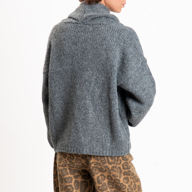 Vicolo-Cardigan in maglia misto lana doppiopetto - grigio