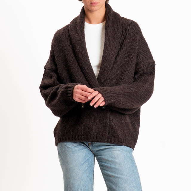 Vicolo-Cardigan in maglia misto lana doppiopetto - moro
