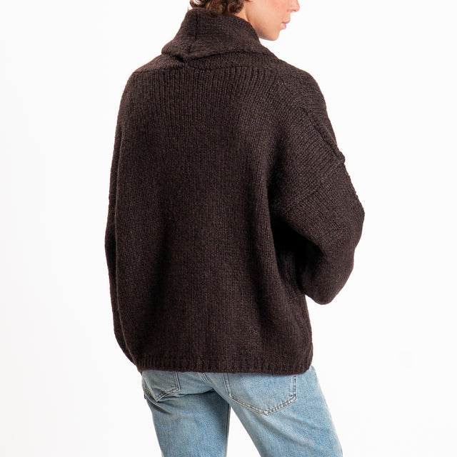 Vicolo-Cardigan in maglia misto lana doppiopetto - moro