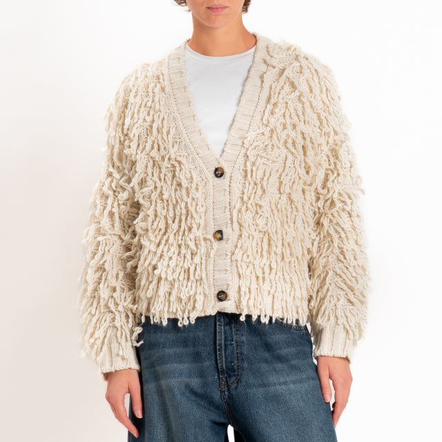 Vicolo-Cardigan misto lana effetto mongolia - burro