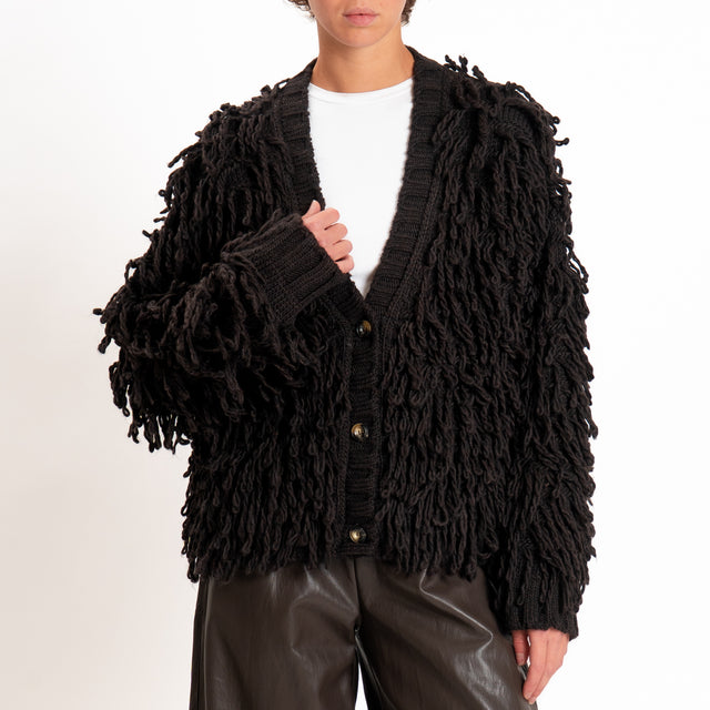 Vicolo-Cardigan misto lana effetto mongolia - moro