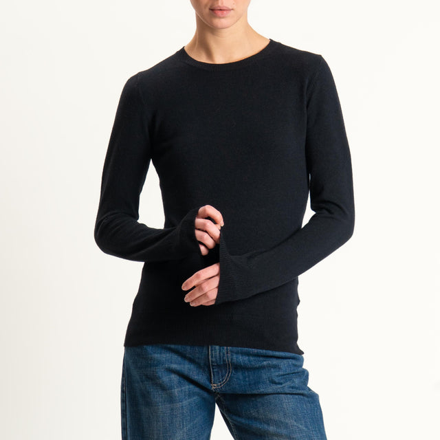 Vicolo-Maglia girocollo bordi a coste - nero