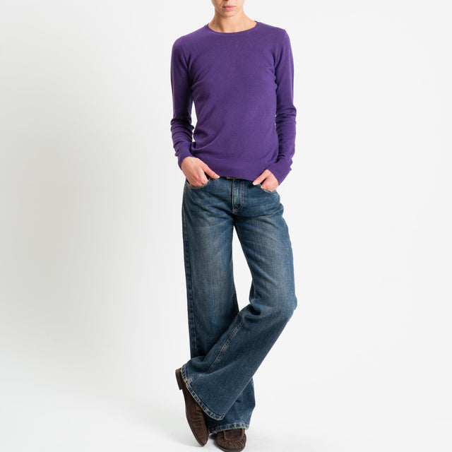 Vicolo-Maglia girocollo bordi a coste - viola