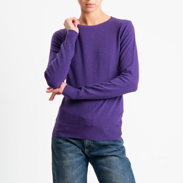 Vicolo-Maglia girocollo bordi a coste - viola