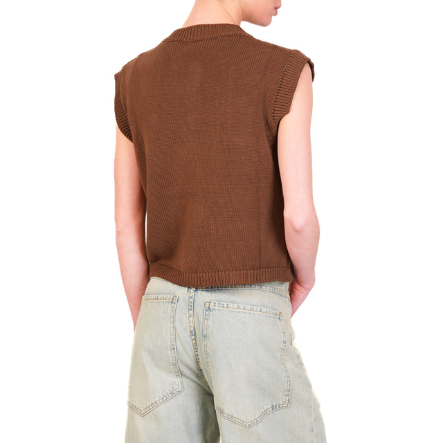 Chaleco de punto con botones dorados Alley - Chocolate