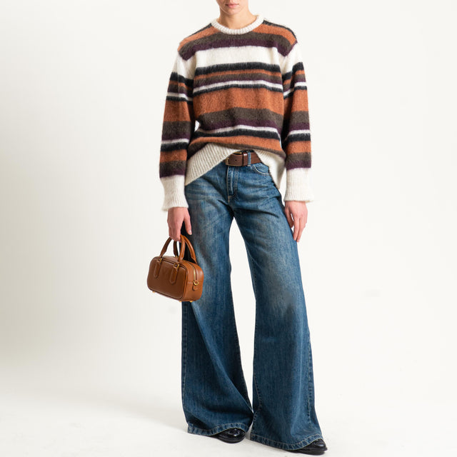 Vicolo-Maglia mohair a righe - burro/cuoio/vino