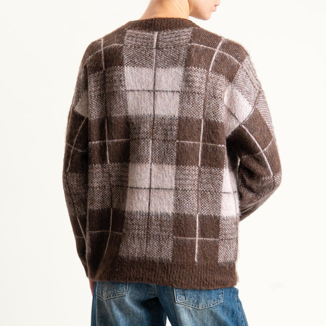 Vicolo-Maglia a v fantasia misto lana - moro/rosa