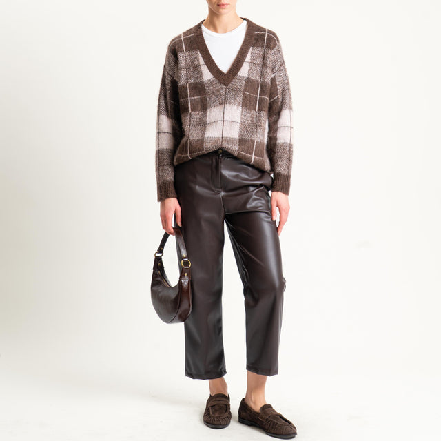 Vicolo-Maglia a v fantasia misto lana - moro/rosa