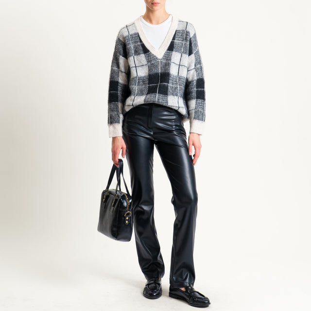 Vicolo-Maglia a v fantasia misto lana - burro/nero