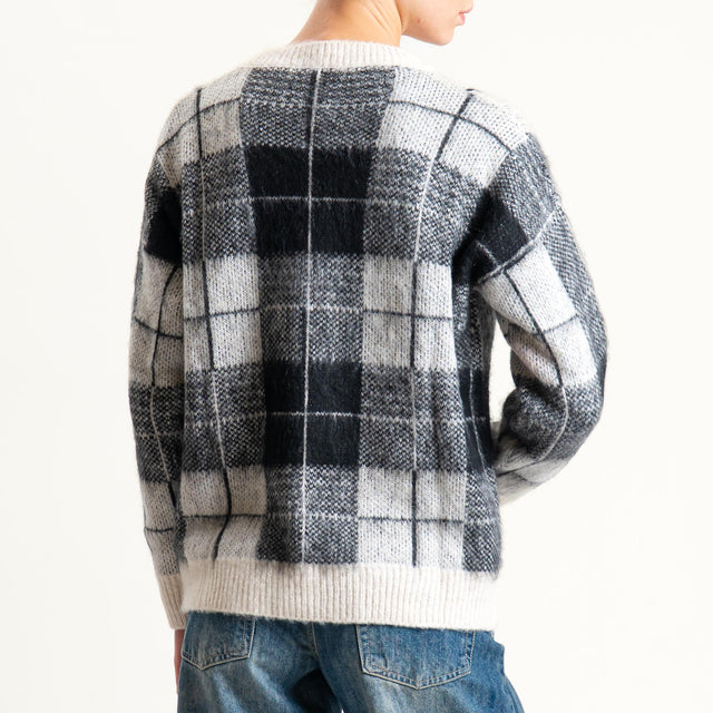 Vicolo-Maglia a v fantasia misto lana - burro/nero