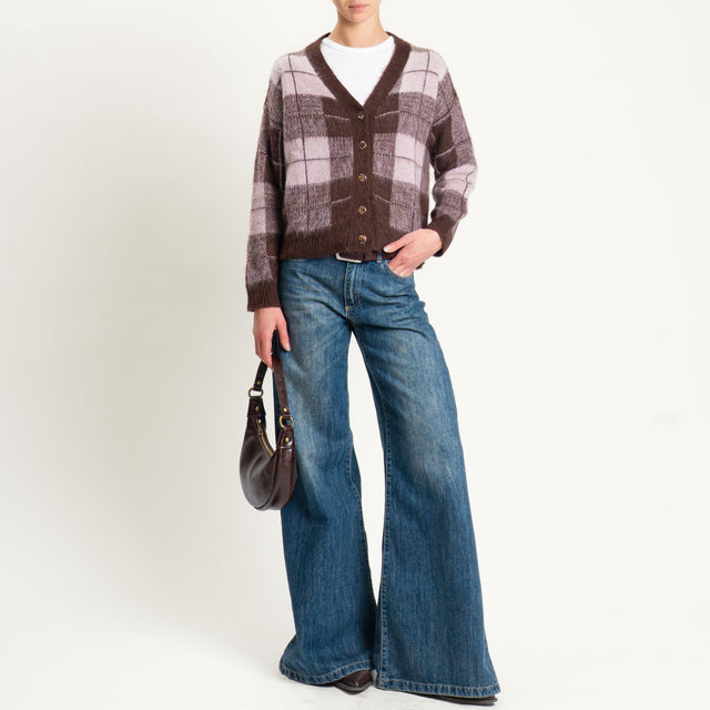 Vicolo-Cardigan misto lana bottoni dorati - rosa/moro