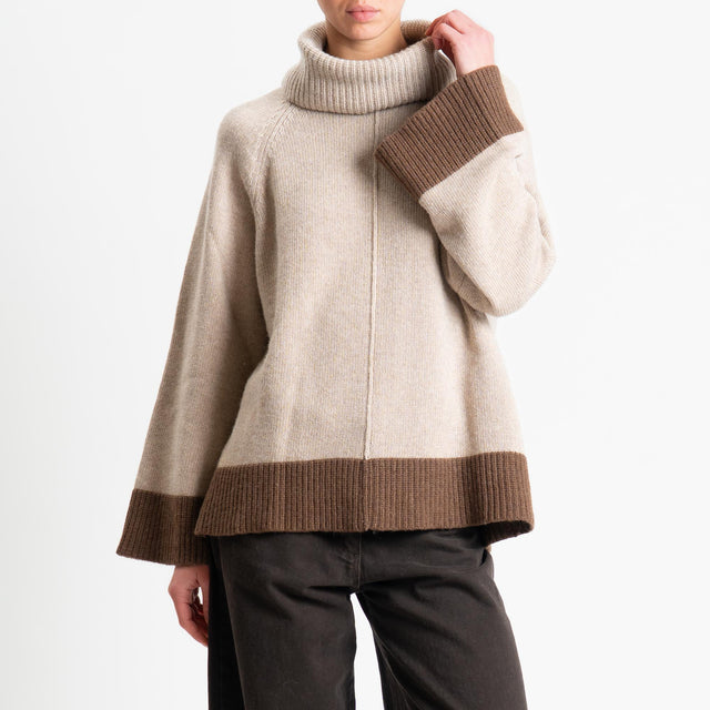 Vicolo-Maglia bicolore collo ad anello misto cashmere - tortora/moro