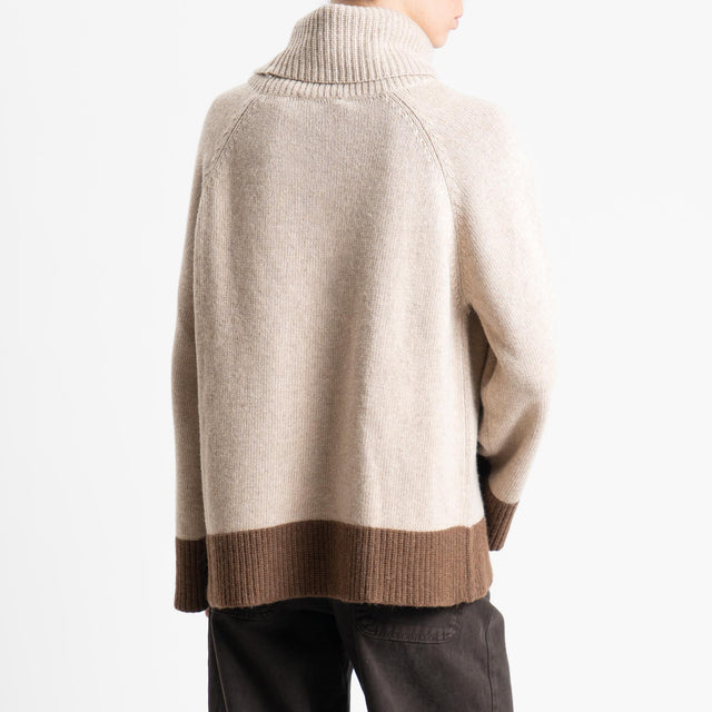 Vicolo-Maglia bicolore collo ad anello misto cashmere - tortora/moro