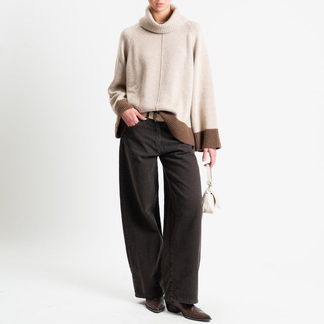 Vicolo-Maglia bicolore collo ad anello misto cashmere - tortora/moro