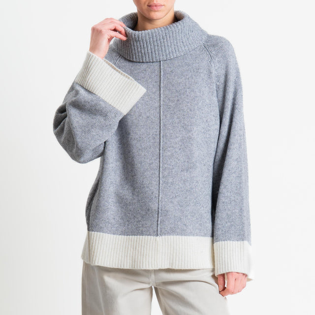 Vicolo-Maglia bicolore collo ad anello misto cashmere - grigio/latte