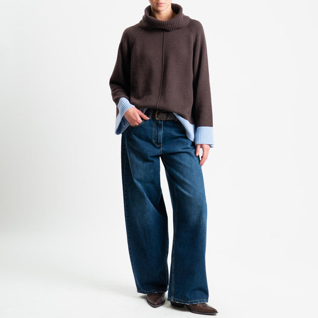 Vicolo-Maglia bicolore collo ad anello misto cashmere - moro/cielo